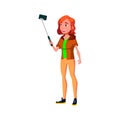 cute young lady making selfie on cellphone camera cartoon vector