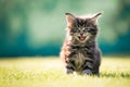 Cute Maine Coon Kitten In Nature Meowing