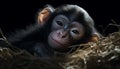 Cute young monkey in studio shot, looking at camera closely generated by AI
