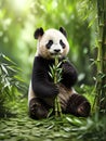 Cute young panda eating bamboo leaves, generative ai