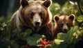 Cute young panda sitting on branch, looking at camera generated by AI