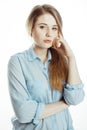 Cute young pretty girl thinking on white Royalty Free Stock Photo