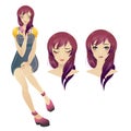 Cute young anime girl illustration with long purple hair