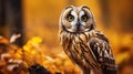 Cute young short-eared owl (Asio flammeus) sits on a tree Royalty Free Stock Photo