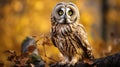 Cute young short-eared owl (Asio flammeus) sits on a tree Royalty Free Stock Photo