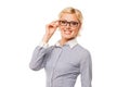 Cute young smiling business woman with glasses