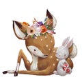 Cute summer deer with hare