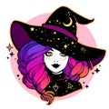 Young witch with beautiful iridescent hair