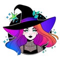 Young witch with beautiful iridescent hair