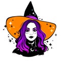 Cute young witch with beautiful iridescent hair