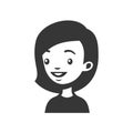 Cute Young Woman Avatar. Cartoon Monochrome Userpic. Vector