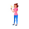 cute young woman boring from phone conversation cartoon vector Royalty Free Stock Photo