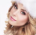 Cute Young Woman in Furry White Cap