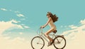 Cute young woman riding bike, retro style