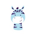 Cute zebra. Animal kawaii character. Funny little zebra face. Vector hand drawn illustration isolated on white