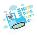 Cute zebra boy drives tractor car cartoon illustration for Kid t-shirt background design Royalty Free Stock Photo