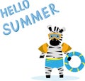 Cute zebra carrying a float with summer greetings