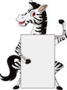 Cute zebra cartoon with balnk sign