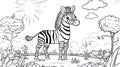 Cute Zebra Line Drawing Coloring Page Safari Animal Sun and Clouds Royalty Free Stock Photo