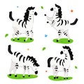 Cute zebra - flat design style set of cartoon characters