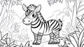 Cute Zebra Coloring Page Outline in Jungle Scenery Royalty Free Stock Photo