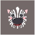 Cute zebra portrait square smiley head cartoon round shape animal avatar face, isolated mascot vector icon illustration Royalty Free Stock Photo