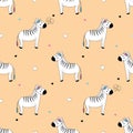 Cute zebra seamless pattern on an orange background. Vector illustration Royalty Free Stock Photo