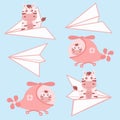 Cute zebras set sitting in an airplane, helicopter, the character is flying in a small plane