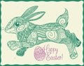 Cute Zen Tangle Stylized Easter Bunny, Vector Illustration