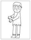 Cute zombie coloring page. Spooky Halloween character print for coloring book