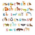 Cute zoo alphabet with animals in cartoon style Royalty Free Stock Photo