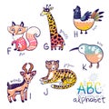 Cute zoo alphabet drawing in a chalk style. Hand drawn illustration