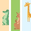 Cute zoo cartoon animals cards funny wildlife learn cute language and tropical nature safari mammal jungle tall