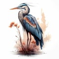 Cutecore Heron: Disney-inspired Detailed Watercolor Digital Illustration