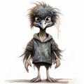 Cutecore Style Emu: Adorable Disney Cartoon Inspired Watercolor Digital Illustration