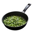 Cuted green french bean on the pan isolated on white