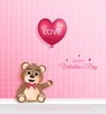 Cuteness of cartoon Teddy bear character.and Heart balloons and holding in hand Royalty Free Stock Photo