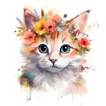 Kitten and Flower Floral Whiskers: Watercolor A Delicate Fusion of Cuteness and Nature\'s Splendor