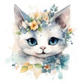 Kitten and Flower Floral Whiskers: Watercolor A Delicate Fusion of Cuteness and Nature\'s Splendor