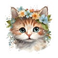Kitten and Flower Floral Whiskers: Watercolor A Delicate Fusion of Cuteness and Nature\'s Splendor