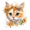 Kitten and Flower Floral Whiskers: Watercolor A Delicate Fusion of Cuteness and Nature\'s Splendor