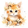 Kitten and Flower Floral Whiskers: Watercolor A Delicate Fusion of Cuteness and Nature\'s Splendor