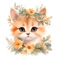 Kitten and Flower Floral Whiskers: Watercolor A Delicate Fusion of Cuteness and Nature\'s Splendor