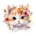 Kitten and Flower Floral Whiskers: Watercolor A Delicate Fusion of Cuteness and Nature\'s Splendor Royalty Free Stock Photo