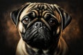 Cuteness Overload: A Digital Art Illustration of a Centered Portrait of a Male Pug on a Dark Brown Background Royalty Free Stock Photo