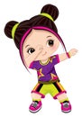 Cuter Little Girl Dabbing. Dark-Haired Little Girl Dancing Hip Hop. Vector Dabbing Girl