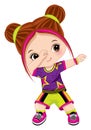 Cuter Little Girl Dabbing. Redheaded Little Girl Dancing Hip Hop. Vector Dabbing Girl