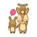 The cutes family rabbits with the mother and her children are playing together with the balloons