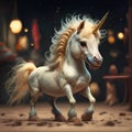 cutest adorable emotional Unicorn baby against night miracle background. Digital artwork. Ai generated