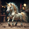 cutest adorable excited Unicorn baby against night miracle background. Digital artwork. Ai generated